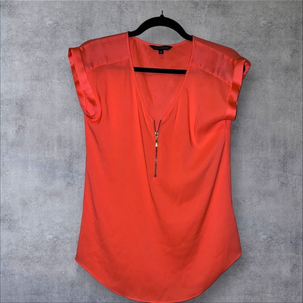 Chic Orange Blouse with Zipper‎ Detail